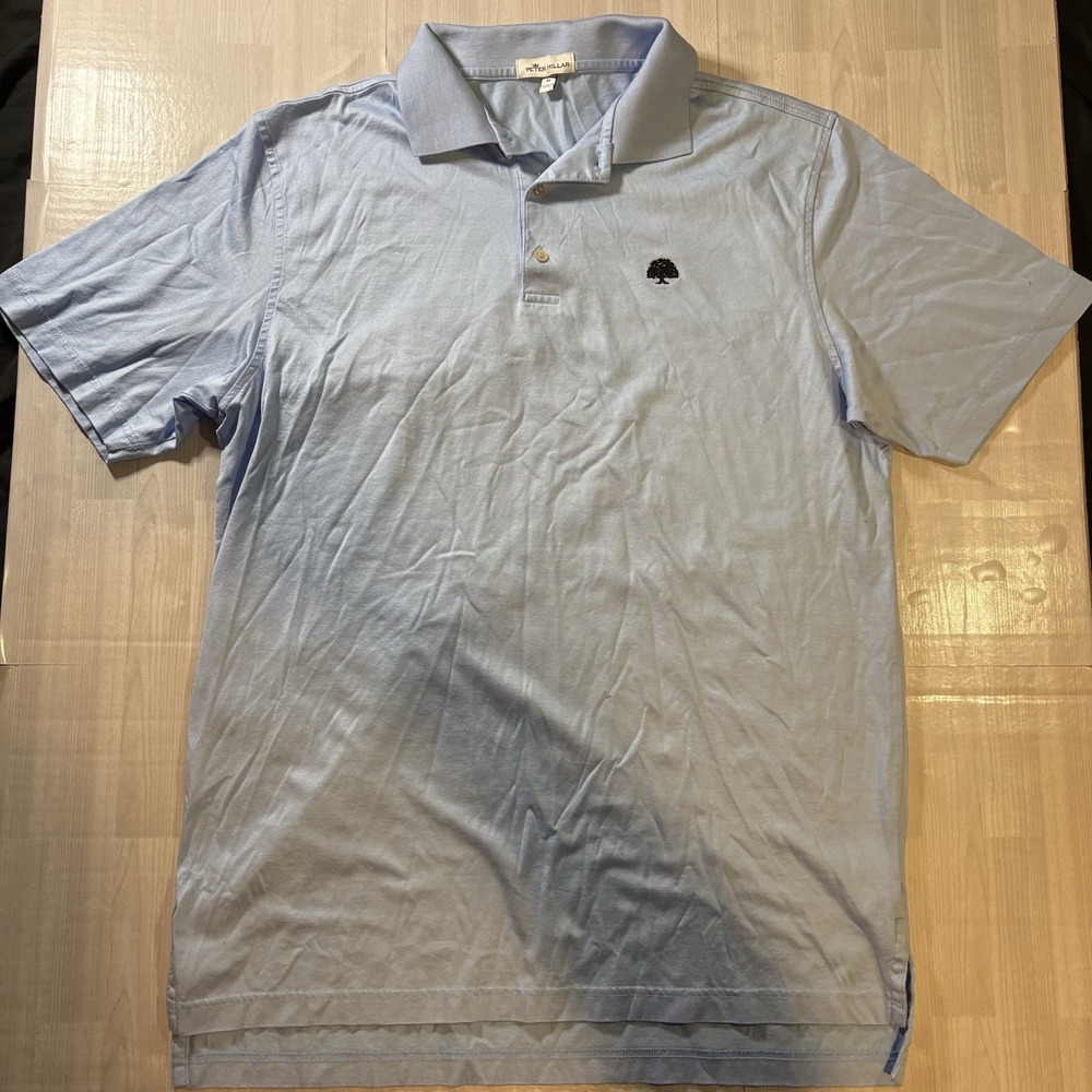 Peter Millar Golf Polo Shirt Men's Size M Solid Blue 100% Mercerized Cotton